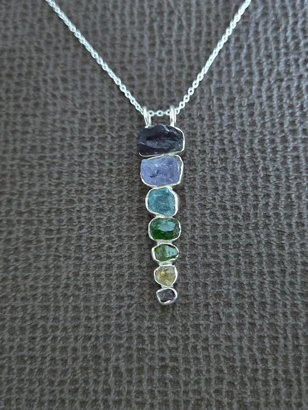 Shivam Graduated Raw Gemstones Vertical↕️ Pendant Necklace - NWT